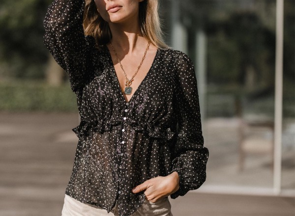 Katia black blouse with lurex dots